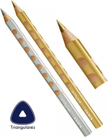Lápices gruesos triangulares oro y plata