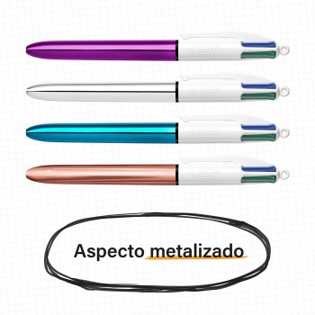 Bolígrafo Bic 4 Colores Shine Rosa metalizado
