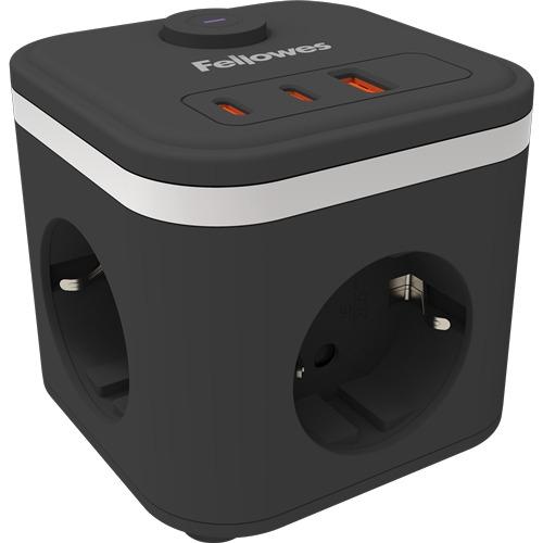 CUBO MULTIENCHUFE CON USB-C Y A NEGRO