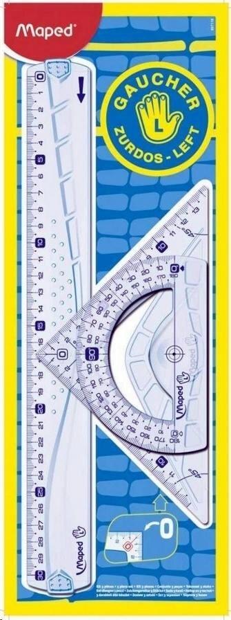 MAPED KIT DE REGLAS PARA ZURDOS ( REGLA 30CM, ESCUADRA DE 21, TRANSPORTADOR DE 12)