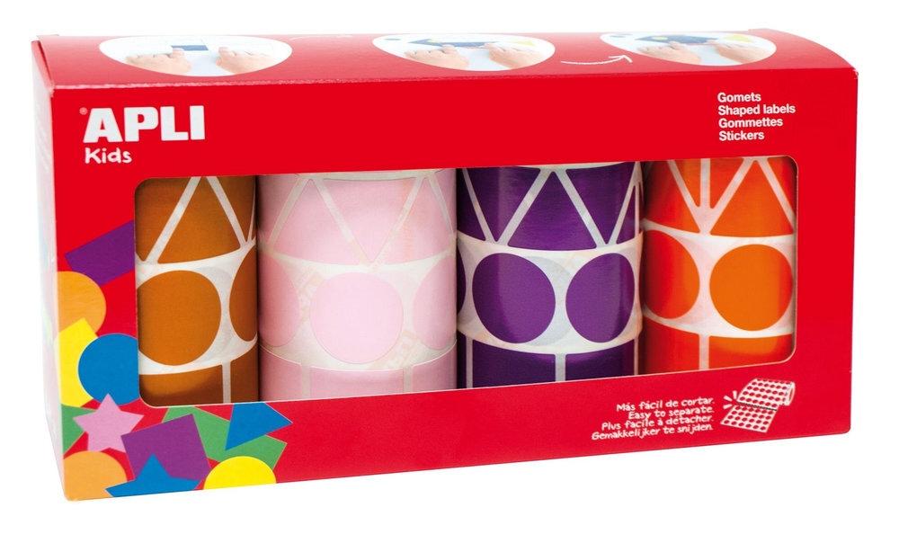 PACK 4 ROLLOS GOMETS GEOMÉTRICOS SURTIDOS COLORES MARRON, ROSA, VIOLETA Y NARANJA