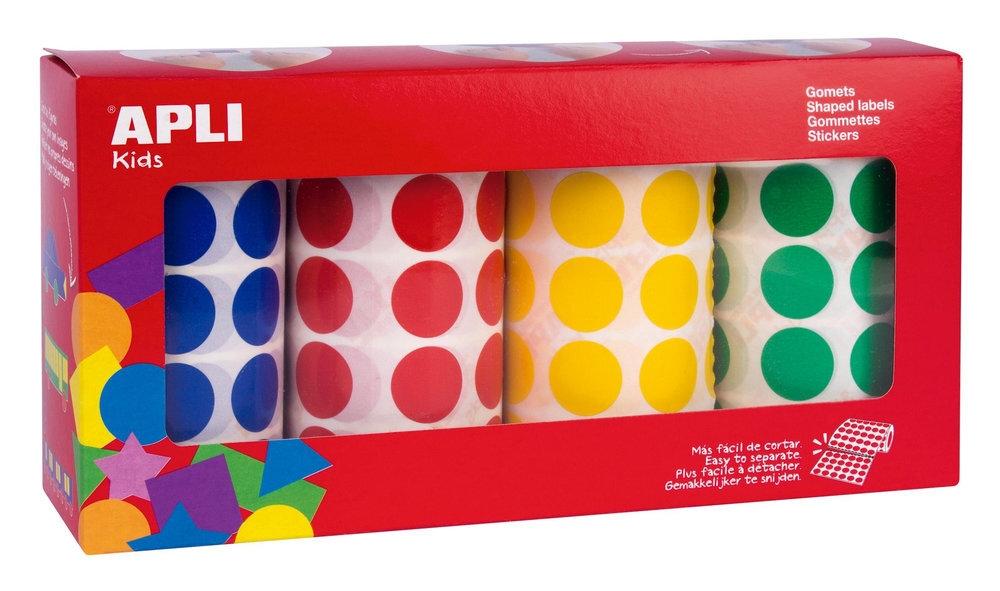 APLI PACK 4 ROLLOS GOMETS COLORES SURTIDOS (AMARILLO, AZUL, ROJO Y VERDE) 20 MM