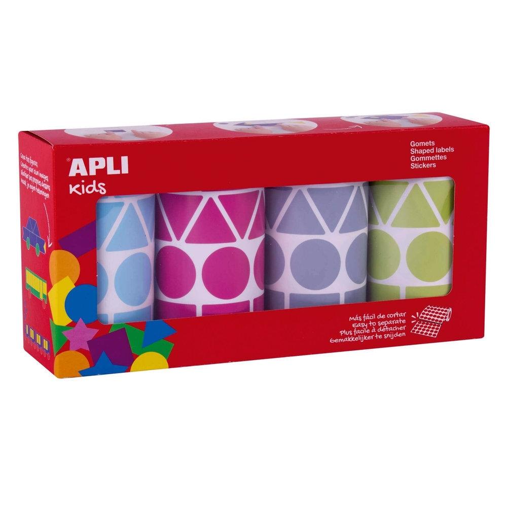 PACK 4 ROLLOS GOMETS GEOMÉTRICOS SURT. 20 MM APLI AZUL CLARO, VERDE CLARO, GRIS Y FUCSIA