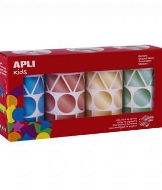 PACK 4 ROLLOS GOMETS GEOMÉTRICOS SURT. 20 MM APLI COLORES METALIZADOS AZUL, ROJO, ROJO Y VERDE