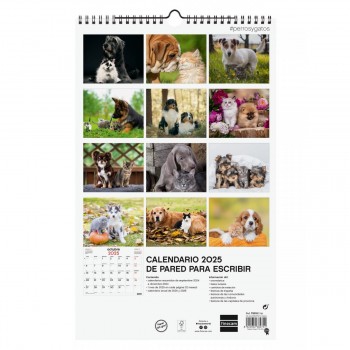 CALENDARIO PARED FINOCAM 2025 25X40 PERROS GATOS