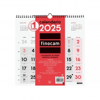 CALENDARIO PARED FINOCAM NUMEROS GRANDES 30X30 2025