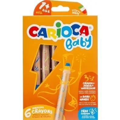 LAPIZ, CERA Y ACUARELA CARIOCA BABY 3 EN 1 ESTUCHE DE 6U +12 MESES