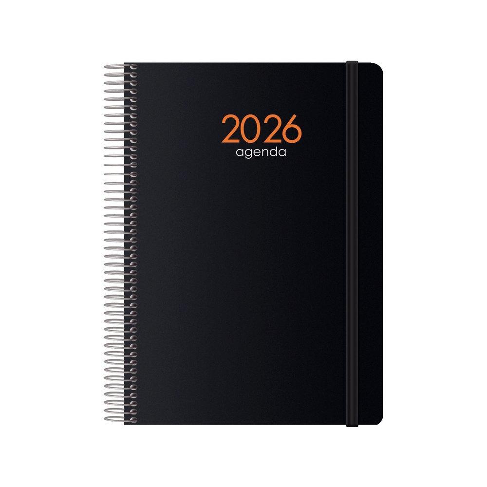 AGENDAS ANUALES 2026 SYNCRO NEGRO DÍA PÁGINA ESPIRAL 15 x 21
