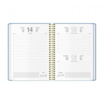AGENDAS ANUALES 2026 VELVET AZUL DÍA PÁGINA ESPIRAL 14 x 20