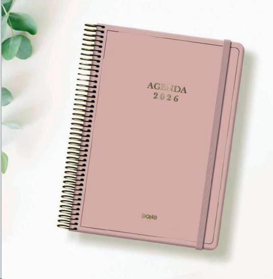 AGENDAS ANUALES 2026 VELVET ROSA DÍA PÁGINA ESPIRAL 14 x 20