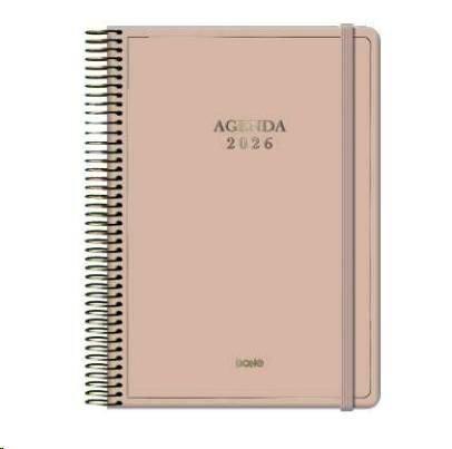 AGENDAS ANUALES 2026 VELVET BEIGE DÍA PÁGINA ESPIRAL 14 x 20
