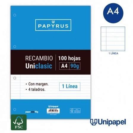 RECAMBIO PAPYRUS 4 TALADROS A-4 1 LINEA 100H 90GR