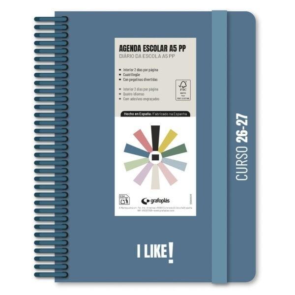 (26) AGENDA ESCOLAR 2026-2027 GRAFOPLAS A5 2DP PP LIKE AZUL OSCURO