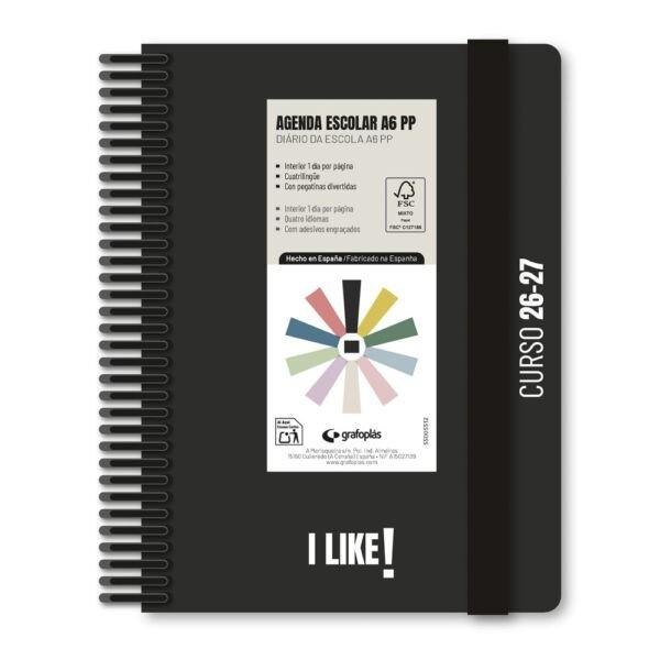 (26) AGENDA ESCOLAR 2026-2027 GRAFOPLAS A6 DP PP LIKE NEGRO