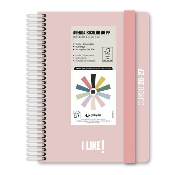 (26) AGENDA ESCOLAR 2026-2027 GRAFOPLAS A6 DP PP LIKE ROSA