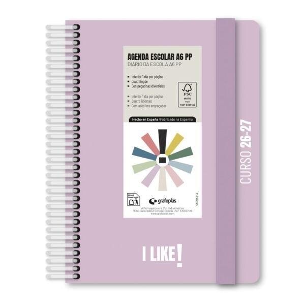 (26) AGENDA ESCOLAR 2026-2027 GRAFOPLAS A6 DP PP LIKE LAVANDA SOFT