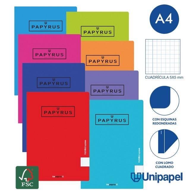 LIBRETA GRAPADA PP PAPYRUS A4 48H 5X5 COLOR SURTIDO
