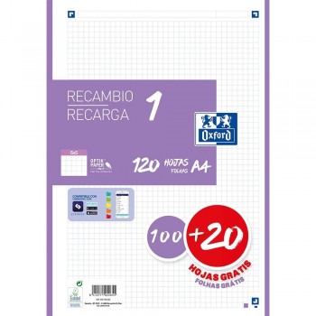 RECAMBIO OXFORD 1 COLOR A4 100+20 HOJAS 5X5 LILA