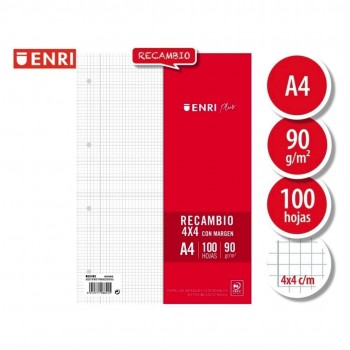 (24) RECAMBIO ENRI A4 100 HOJAS 90GR 4X4 C/M 4 TALADROS