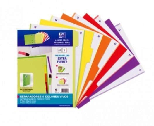 VAC26 (25) SEPARADORES OXFORD PLASTICO EXTRARIGIDO 5 COLORES VIVOS