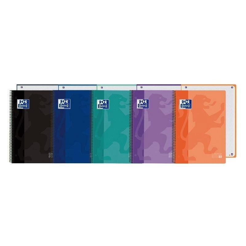 VAC26 (25) CUADERNOS OXFORD EUROPEANBOOK1 TAPA PLASTICO A4 80H 5X5 COL. SURT