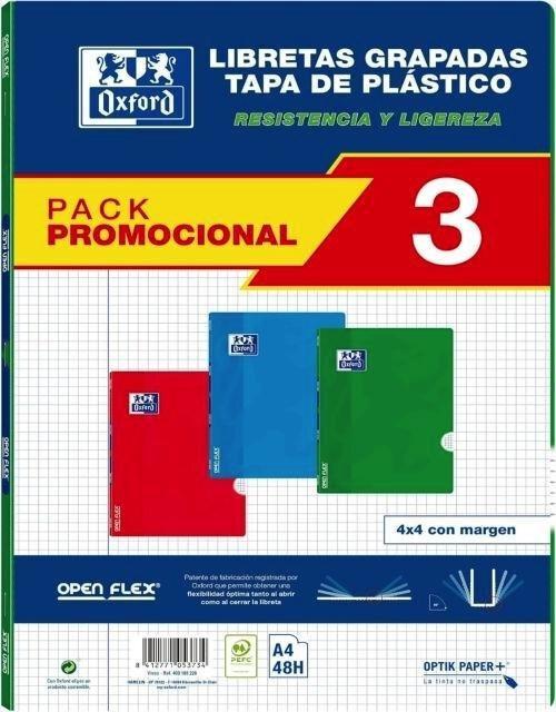 LIBRETAS OXFORD OPENFLEX 4X4 A4 48H PACK OFERTA 3 UNIDADES COLORES VIVOS