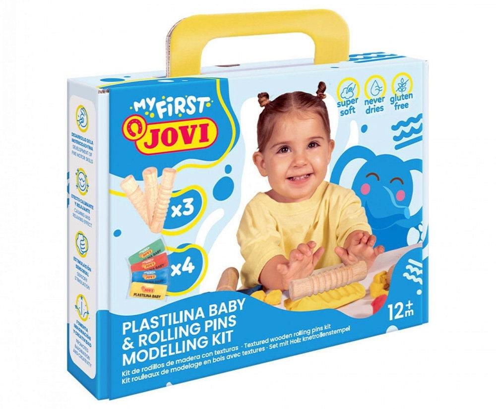 MY FIRST PLASTILINA BABY JOVI MI PRIMER KIT DE MODELAJE CON RODILLOS DE MADERA (4 PASTILLAS 38 GR + 3 RODILLOS) (+ 12 MESES)