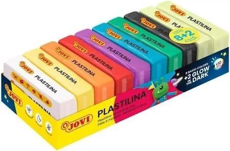 PLASTILINA JOVI 50GR CAJA DE 10U 8 BASICOS + 2 FOSFORESCENTES