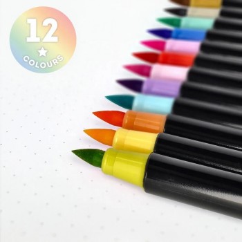 SET OF 12 BRUSH MARKERS - BRUSH MARKERS - PASTEL COLOURS