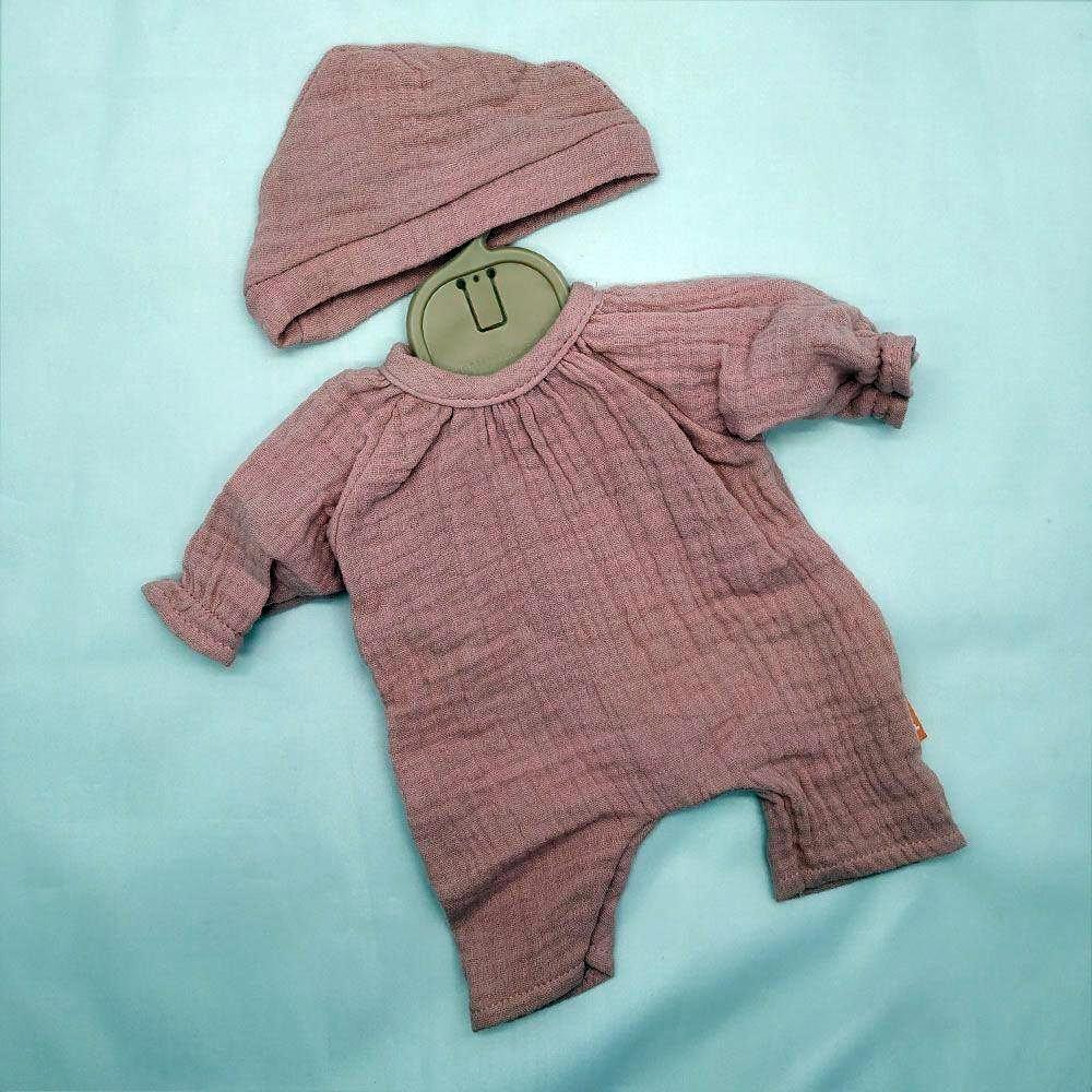 PIJAMA ROSA CON GORRO PARA MUÑECO DE 32 CM +18 MESES