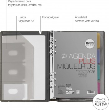 AGENDA ANUAL 2025 MIQUELRIUS ANILLAS PLUS 155x213 S/VV AZUL