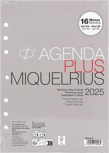 RECAMBIO AGENDA ANUAL MIQUELRIUS 2025 INTEGRAL PLUS 155x213 S/VV