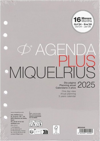 RECAMBIO AGENDA ANUAL MIQUELRIUS 2025 INTEGRAL PLUS 155x213 D/P