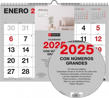 CALENDARIO PARED 2025 A3 NUMEROS GRANDES BASIC