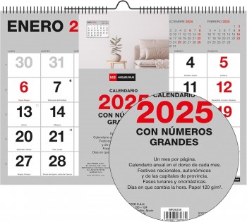 CALENDARIO PARED 2025  2025  A4 NUMEROS GRANDES BASIC