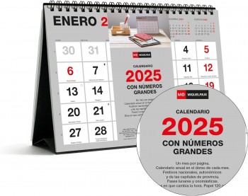 CALENDARIO SOBREMESA 2025 A5 NUMEROS GRANDES BASIC