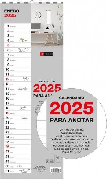 CALENDARIO PARED 2025 15,5X43 PARA ESCRIB BASIC