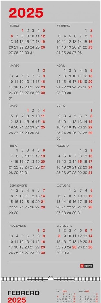 CALENDARIO PARED 2025 15,5X43 PARA ESCRIB BASIC