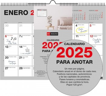 CALENDARIO PARED 2025 21X15 PARA ESCRIBIR BASIC