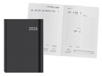 AGENDA ANUAL 2026 PARIS ESPIRAL SEMANA VISTA 15X21 COLOR NEGRO
