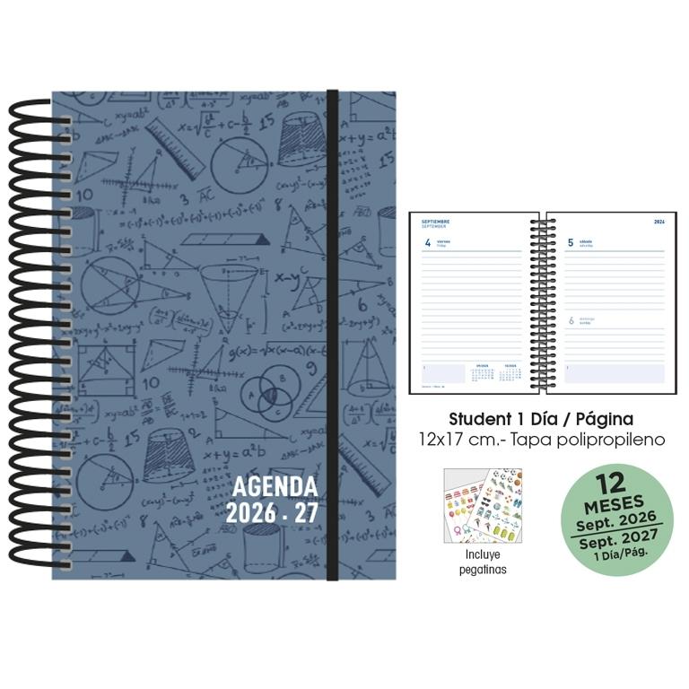 (26) AGENDA ESCOLAR 2026-2027 ESP. D/P 12x17 STUDENT  T/ POLIP. MATHS PLOMO