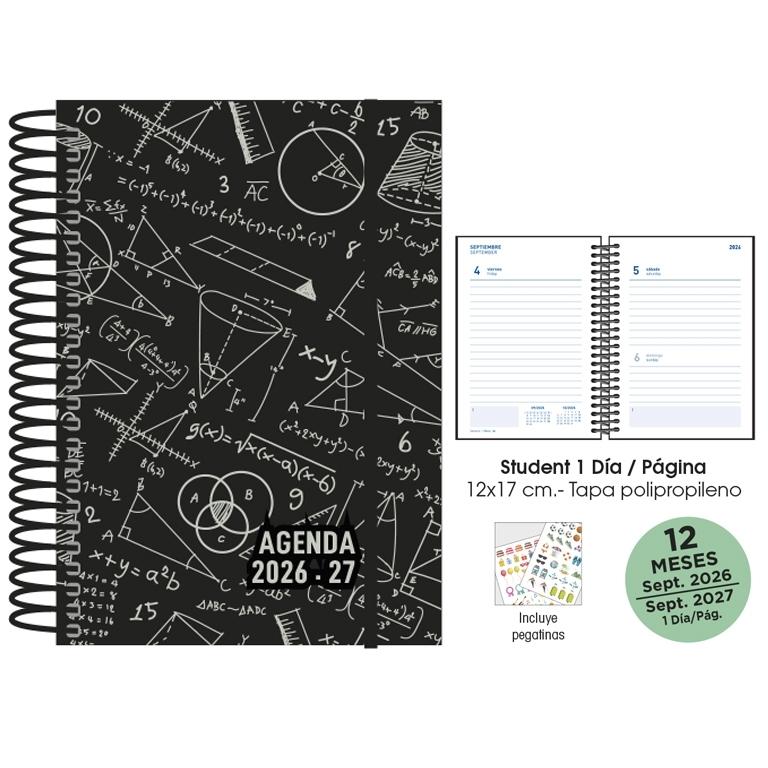 (26) AGENDA ESCOLAR 2026-2027 ESP. D/P 12x17 STUDENT  T/ POLIP. MATHS NEGRO