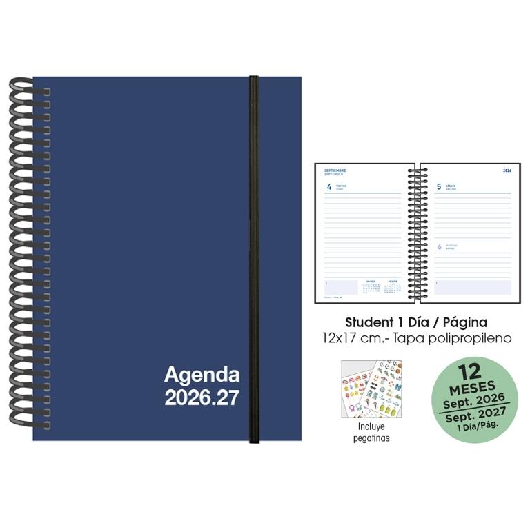 (26) AGENDA ESCOLAR 2026-2027 ESP. D/P 12x17 STUDENT  T/ POLIP. AZUL