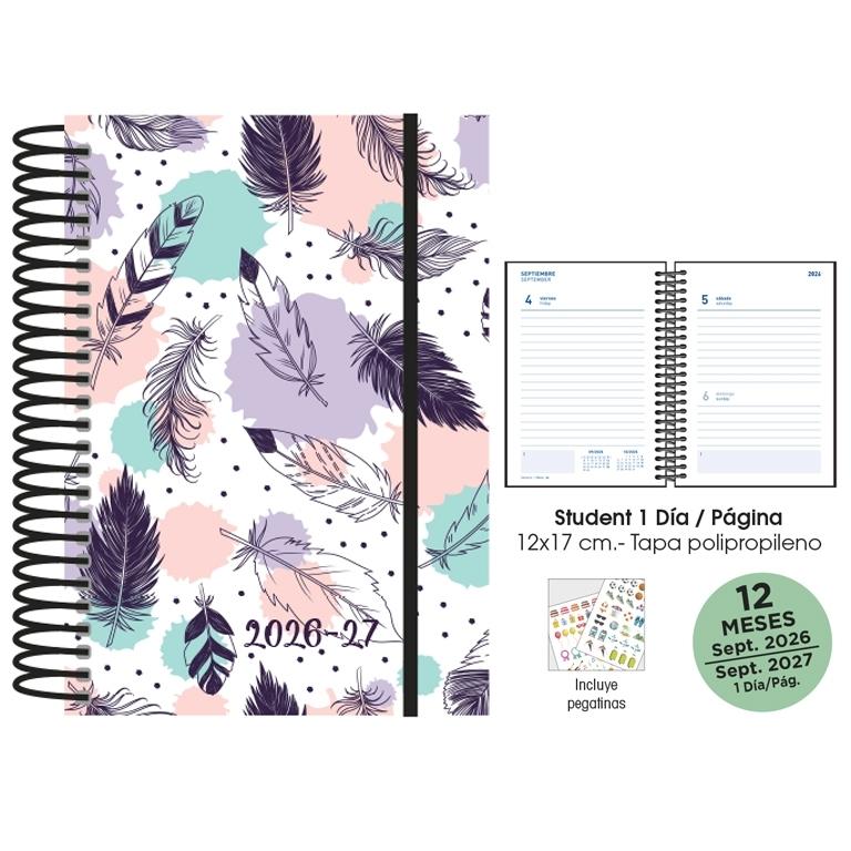 (26) AGENDA ESCOLAR 2026-2027 ESP. D/P 12x17 STUDENT  T/ POLIP. PLUMAS