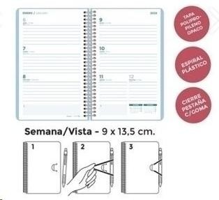 AGENDA ANUAL 2025 SENFORT 90X140 S/V POLIPROPILENO PASTEL GRIS