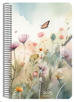 AGENDA ANUAL 2025 SENFORT 135X215 D/P POLIPROPILENO ACUARELA MARIPOSA